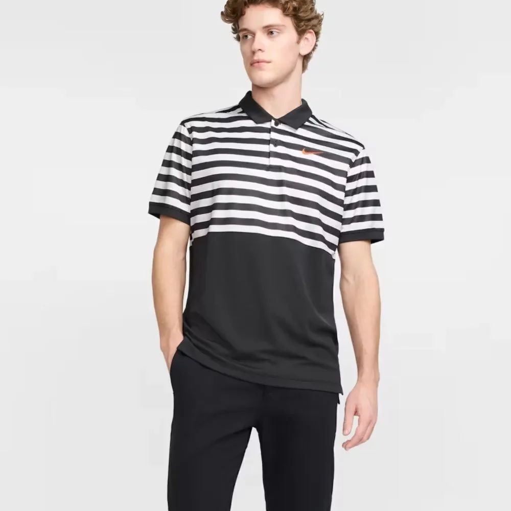 Nike Victory+ Men's Dri-FIT Striped Black and White Golf Polo Size L NEW